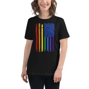 American Flag Rainbow Pride T-Shirt Women's Relaxed